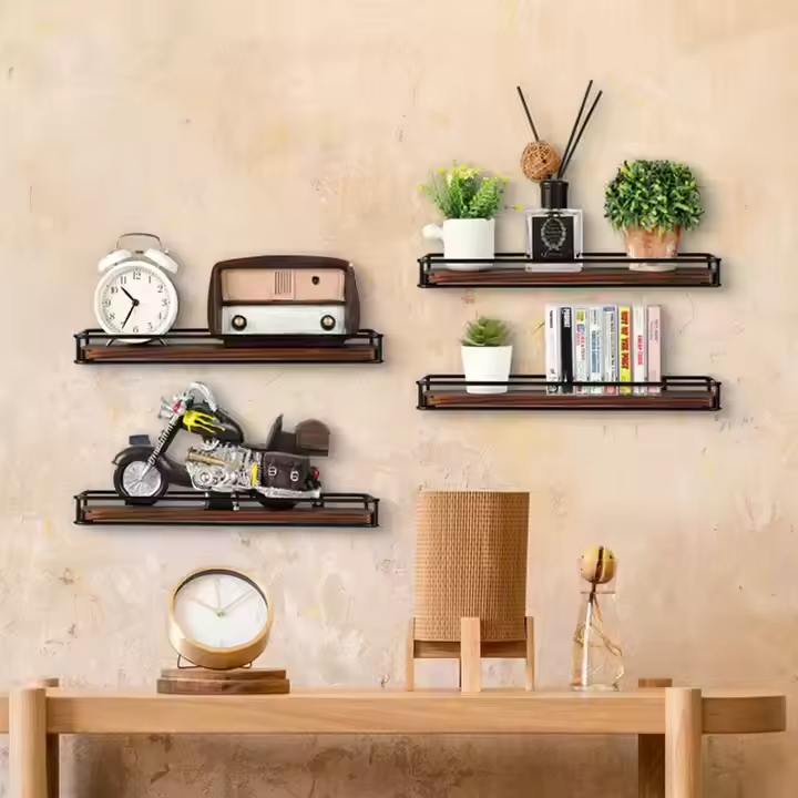 Manufacturer Custom 5-Jar Solid Wood Spice Rack Set with Wall Mounted Storage Solid Wood Metal Frame for Kitchen Islands & Carts