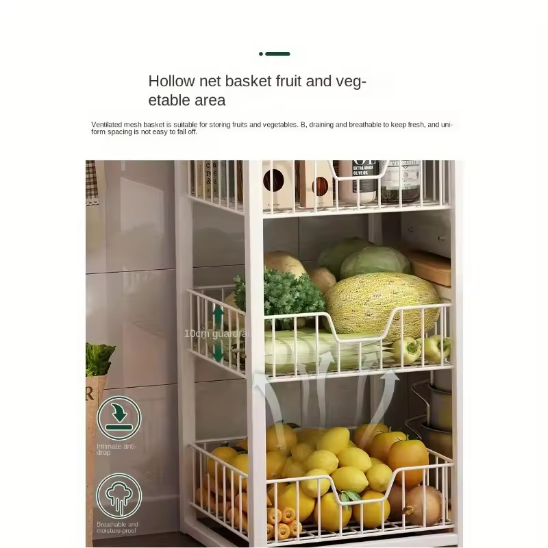 Factory Custom Large Capacity Metal and Wooden Kitchen Storage Rack with Three Baskets Kitchen Storage Shelf Oven Rack