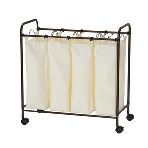 Factory ODM Metal and Wood Laundry Basket with Wheels for Kitchen and Bathroom Use Strong Load-bearing Capacity