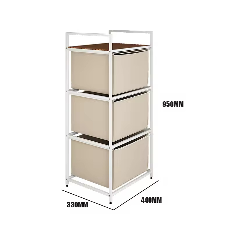 Bathroom Laundry Basket 3-layer Clothing Storage Carbon Steel Wood Rectangle Multifunction Standing Household