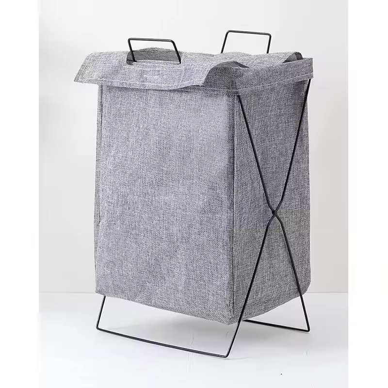 Custom Steel & Polyester Waterproof Laundry Hamper with Lid for Bathroom Bedroom Storage Standing Type for Clothing Sundries