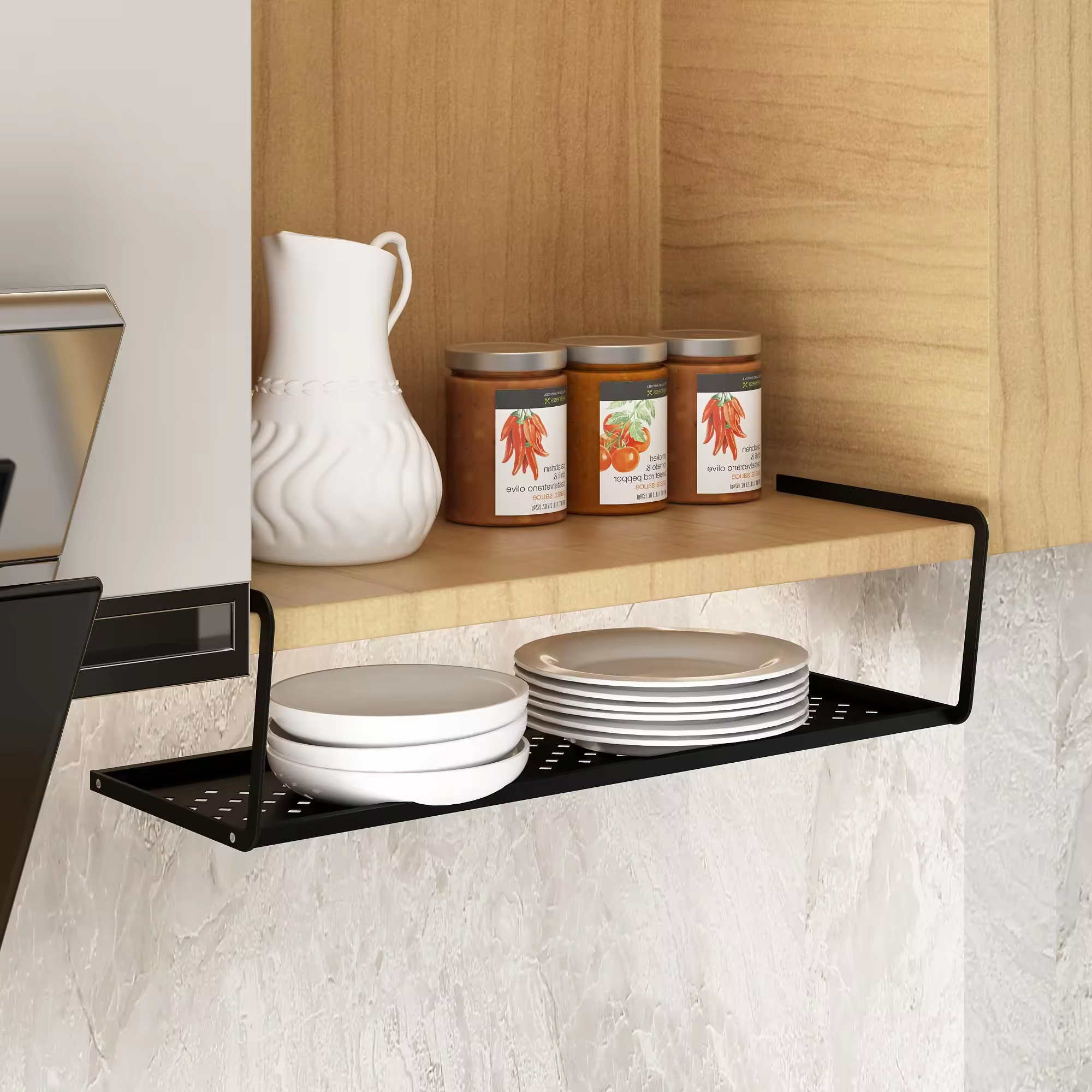 Custom Kitchen Storage Rack Heavy Load-Capability Stable Metal Dish Rack in Black/White Factory's Spice Rack