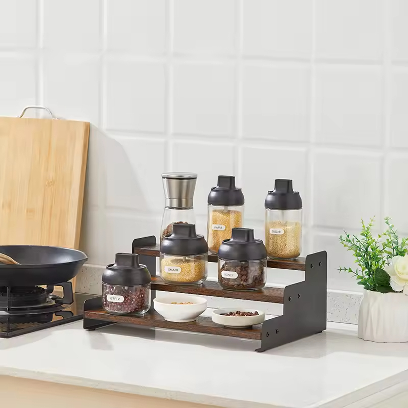 Custom Extendable 3-Tier Spice Rack Set Kitchen Organizer with Storage Holders & Racks