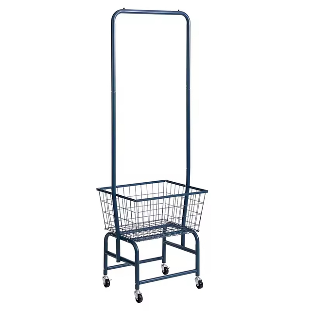 Custom Wheeled Heavy Duty Clothes Rack with One Wire Storage Basket Rolling Garment Racks Clothes Holder