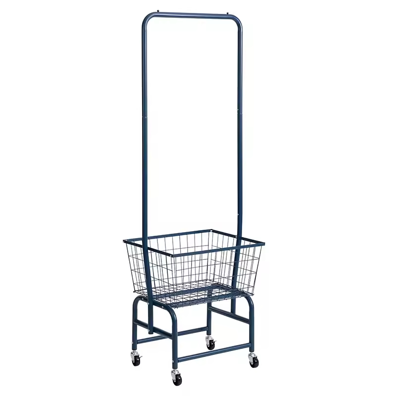 Custom Wheeled Heavy Duty Clothes Rack with One Wire Storage Basket Rolling Garment Racks Clothes Holder