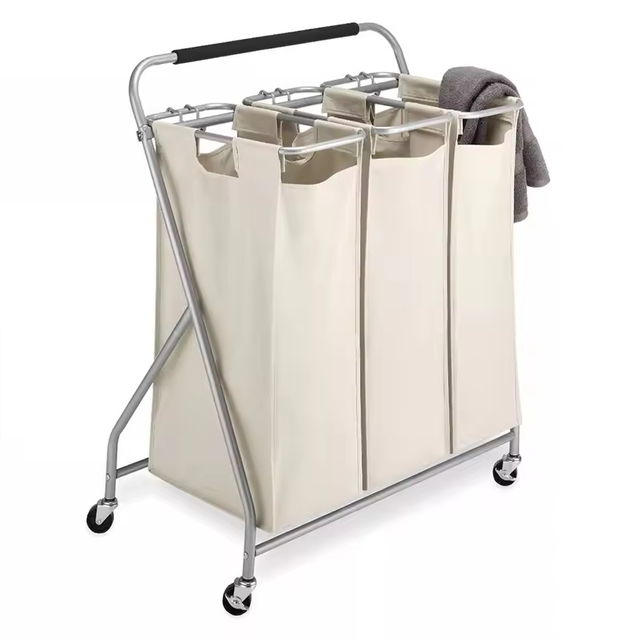 ODM OEM Household Triple Sorter With Wheels Laundry Storage Box, Laundry Hamper Cart, Rolling Laundry Hamper
