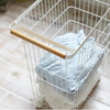 Factory Custom Home Slim Rolling Laundry Basket Hamper Steel + Wood Rolling Laundry Storage Basket With Ring Handles