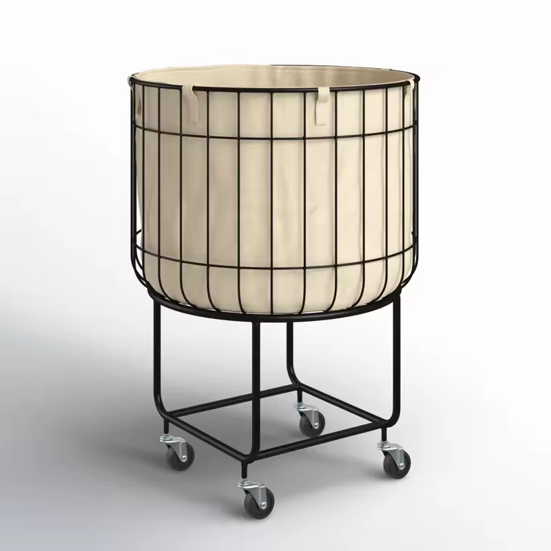 Hot-selling OEM&ODM Rectangle Home Slim Rolling Laundry Basket Hamper Metal Deep Set Wire Basket Storage Cart with Wheels