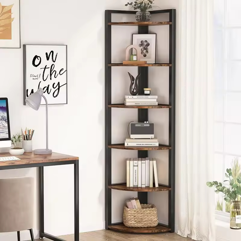Custom Heavy-Duty 6-Tier Corner Bookcase with 6-Layer Storage Shelves Tall Thin Bookcase Rack for Efficient Space Utilization