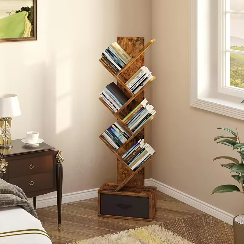 Factory Wholesale 7-Tier Wooden Freestanding Bookshelf for Home Furniture Storage Rack Living Room Bookcase for CDs Movies Books