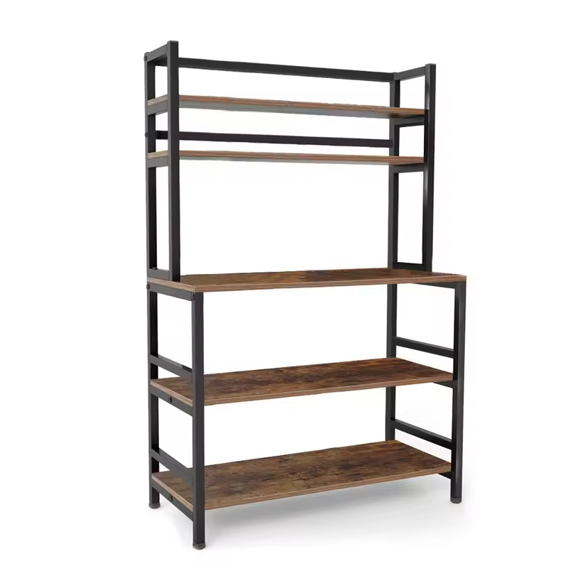 OEM ODM 5-Tier Modern Wood Metal Bookcase Spice Rack Organizer Bathroom Cabinet Microwave Storage Kitchen Racks Shelving