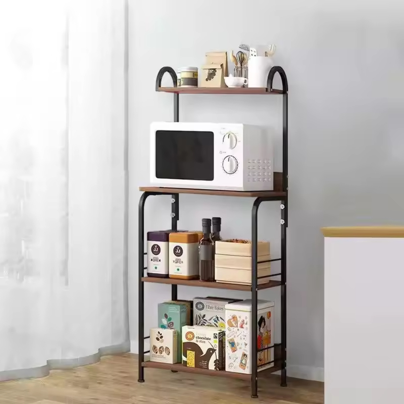 Custom Carbon Steel Non-folding Standing Type Four-layer Kitchen Rice Cooker Storage Stand Oven Microwave Rack Strong