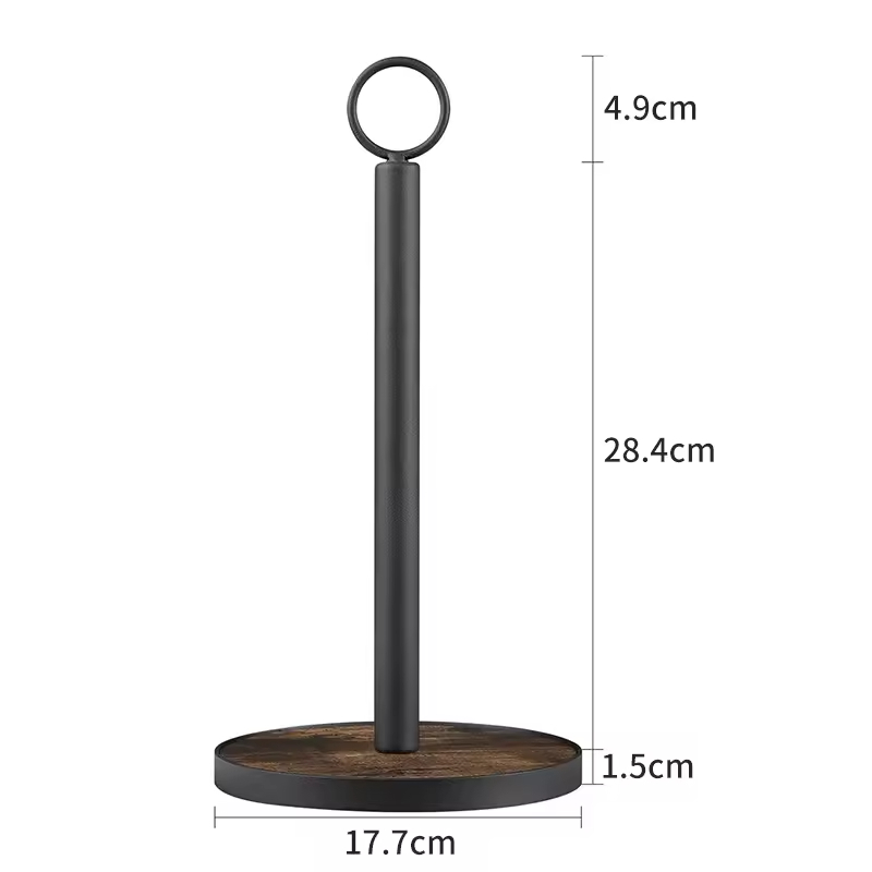 Factory Wholesale Double Tier Freestanding Heavy Duty Wood & Metal Base Paper Towel Roll Stand Kitchen Countertop Storage Rack