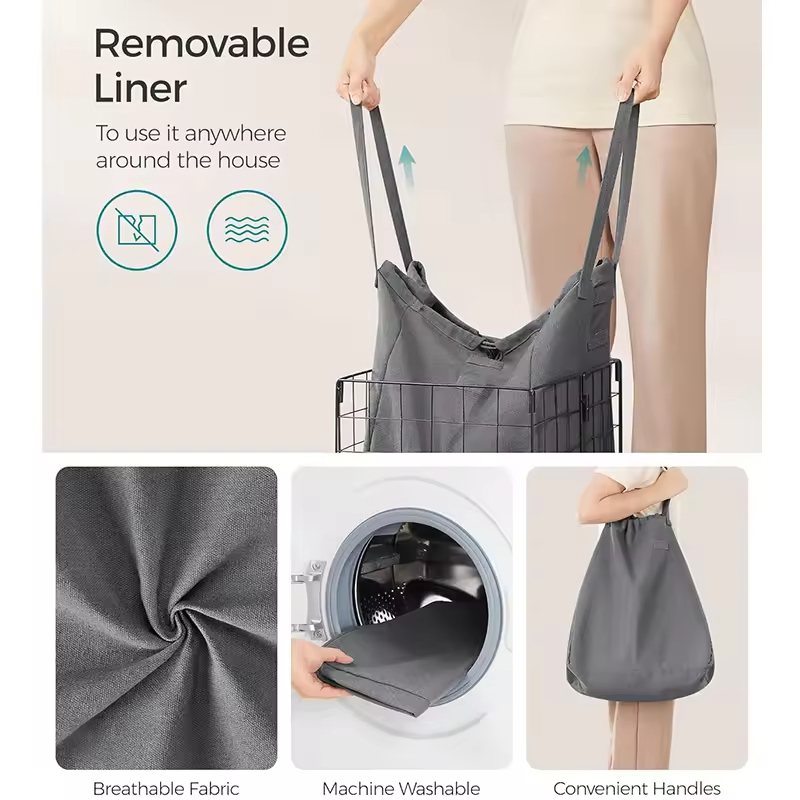 Custom 50L Metal Wire Frame Laundry Hamper with Removable and Washable Liner for Bedroom and Bathroom Organization