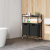Custom Rustic Rolling Laundry Center with 2 Divided Shelves Factory-Built Bathroom Organizer and Storage Hamper for Clothing