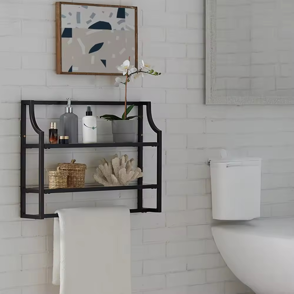 OEM&ODM Single Tier Floating Wall Shelf Towel Bar Ladder Bracket Metal Accent Shelf for Kitchen Living Room for Spices Storage