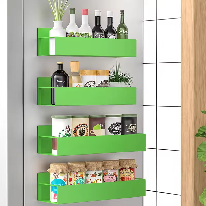 Metal 4 Pack Magnetic Spice Storage Rack Organizer for Refrigerator and Oven, Black Fridge Organizers and Storage