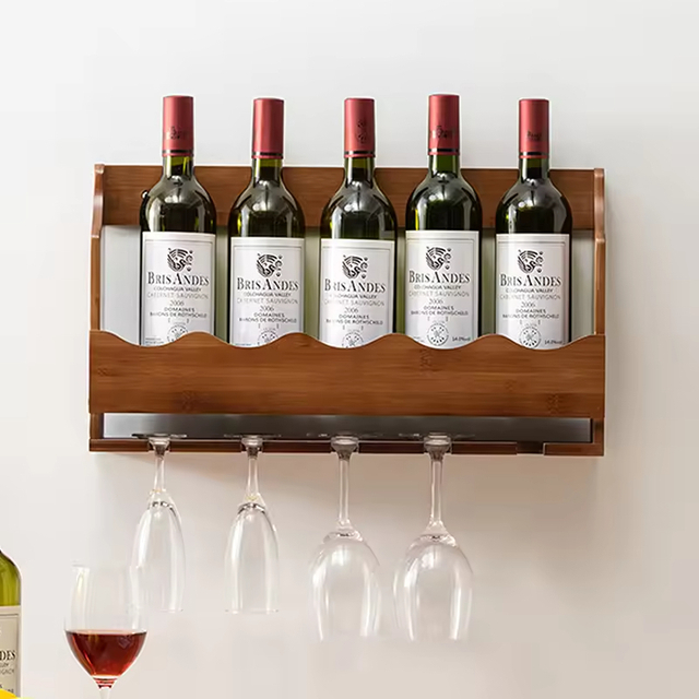 Wall Mounted Floating Wood Handicrafts Durable Wine Display Storage Rack Modern Space-Saving Stemware Hanger Foldable Cup Rack