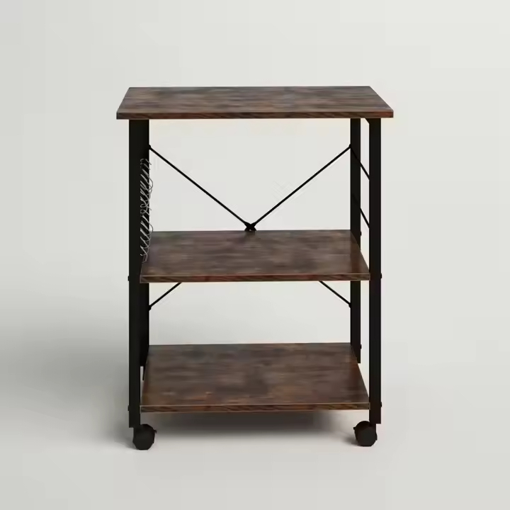 Custom Three-Level Steel and Wood Combined Bowl Rack for Kitchen Oven Storage for Kitchen Islands & Carts