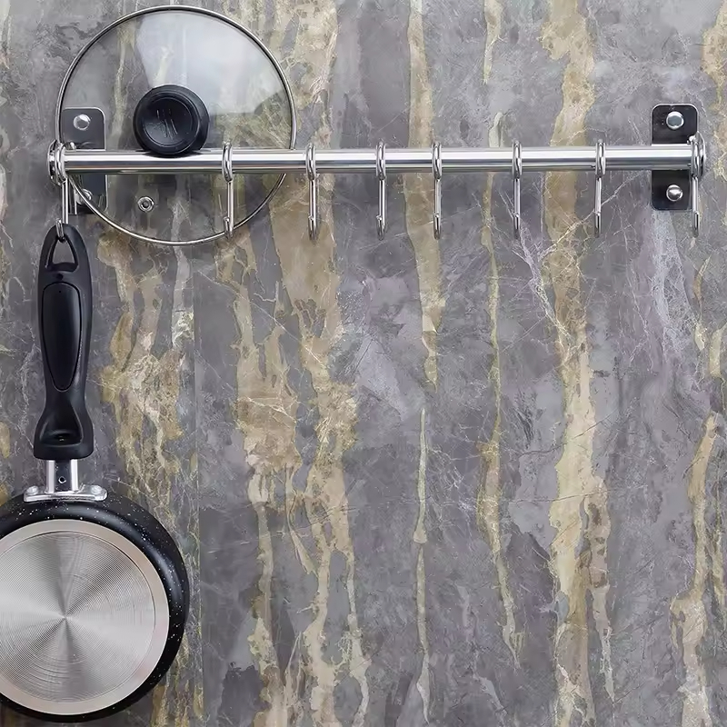 OEM&ODM Pot Rack and Pans Hanging Rack Rail with 8 Hooks Pot Hangers for Kitchen Wall Mounted Pot Racks