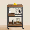 Customize Wooden Tray Top Bar Cart Multifunctional Metal and Wood Lockers with Hooks Three Layers of Bedroom Storage Racks