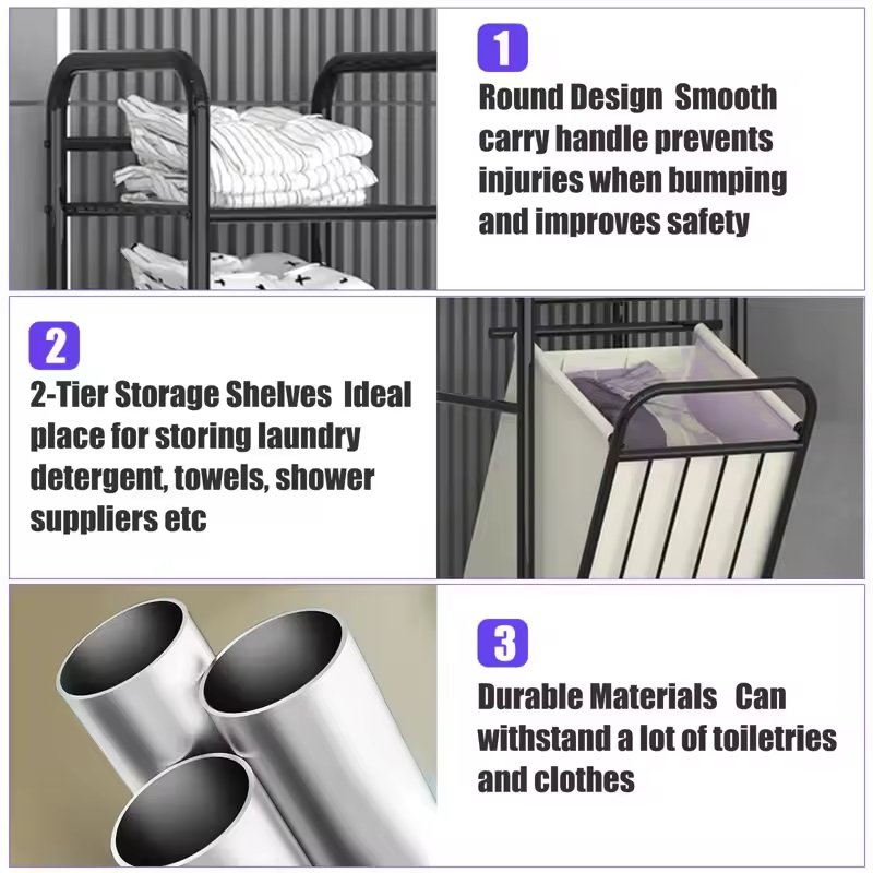 Factory Custom Laundry Basket With Wheels Metal and Clothes With Removable Wash Bag Household Goods Rolling Laundry Basket