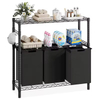Factory Custom Bathroom Storage Metal Frame 3 Bags 2-tire Shelf Big-capacity Laundry Hamper
