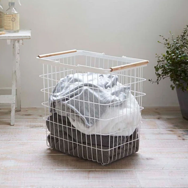 Factory Custom Rectangle Home Slim Rolling Laundry Basket Hamper Steel Rolling Laundry Storage Basket With Ring Handles