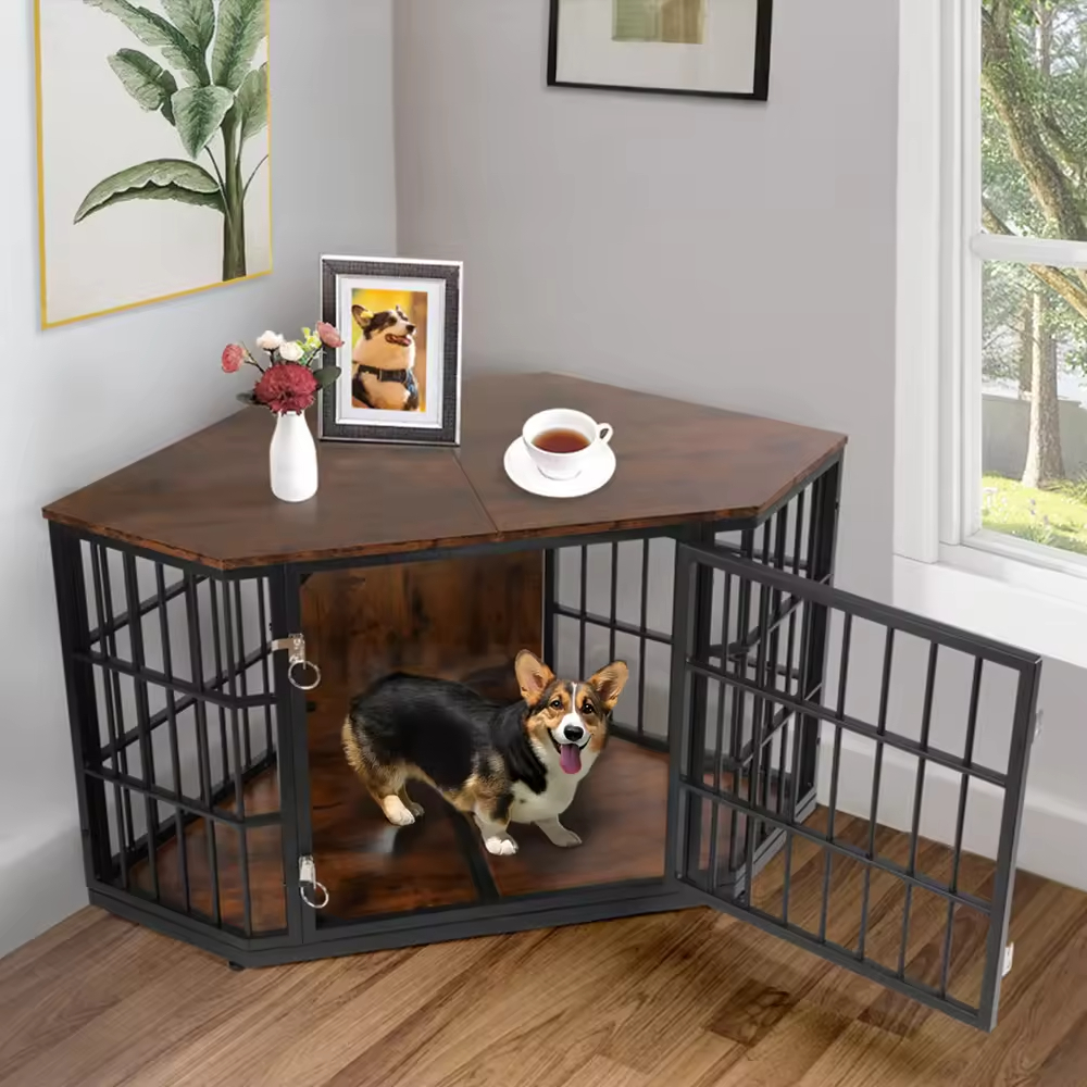 ODM&OEM Dog Crate Furniture Corner Heavy Duty Dog Kennel Metal Wood End Table Vintage Decorative Pet Crates Movable Sustainable