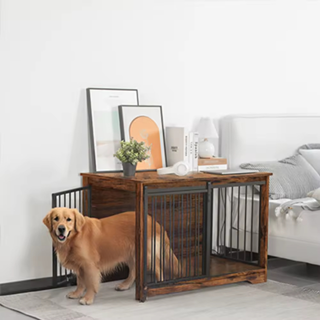 Vintage ODM&OEM Heavy-Duty Metal & Wood Dog Crate with Sliding Barn Door Customizable Color Movable Storage for Tools