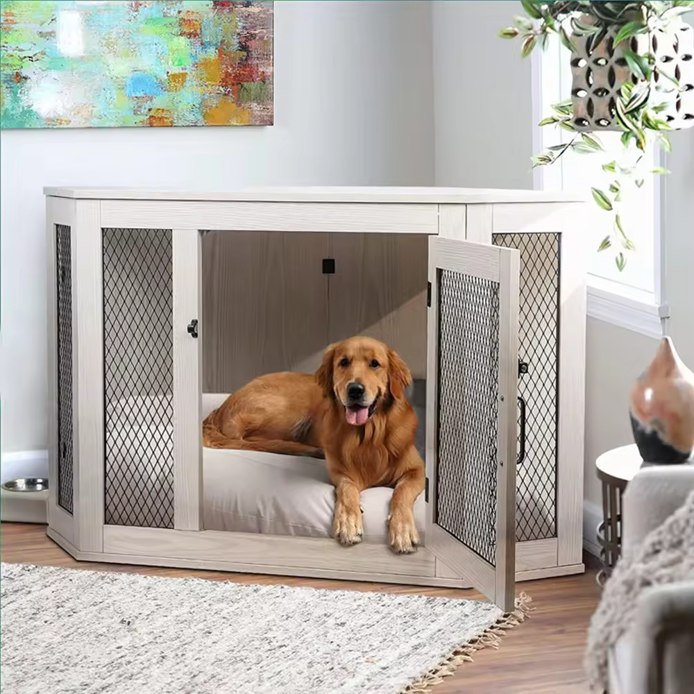 ODM&OEM Heavy Duty Dog Crate Furniture End Table Wooden Cage Kennel Standing Type Tools Vintage Sustainable Indoor