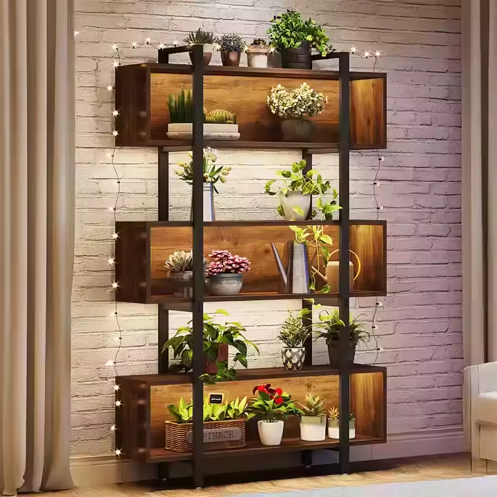 Factory Custom Modern Tall Wooden 3-Tier Plant Stand Bookshelf Ladder Shelf Outdoor/Indoor Living Room Furniture Powder Coated