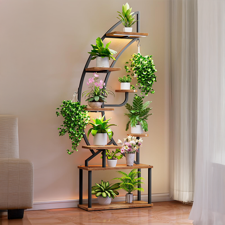 Indoor Plant Stand Grow Light Wheels Multiple Drawers-Wood+Metal Wall-Mounted Customizable Color for Office Living Room Study