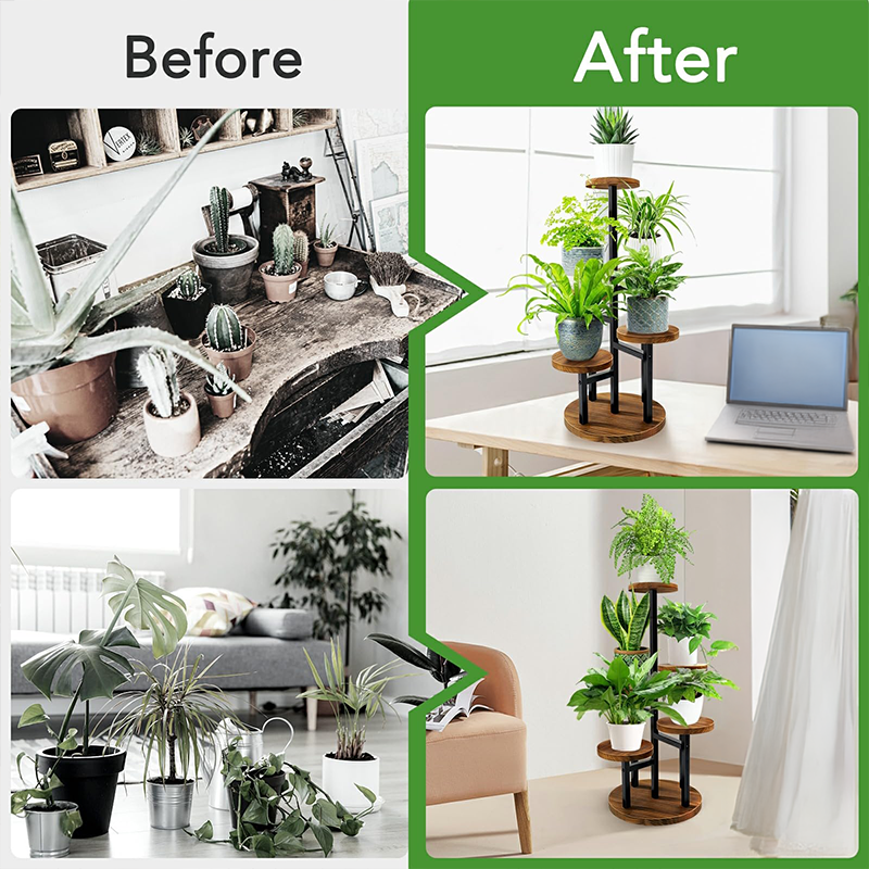 Customizable 4-Tier Metal Wood Plant Stand Tall Indoor Living Room Balcony Garden Patio; Factory-Designed Bookcases Bookshelves