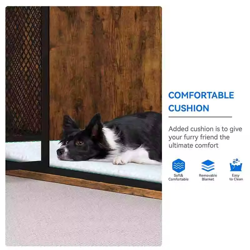 Factory Custom Standing Modern Corner Dog Crate Furniture Wooden Dog Kennel Sturdy Metal Mesh Indoor Multi-functional End Table