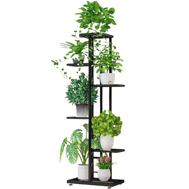 Factory Customized Multi-Tier Indoor Metal Wood Tree Shape Plant Stand Black Anti- Rust Rectangular Corner Plant Stand Indoor