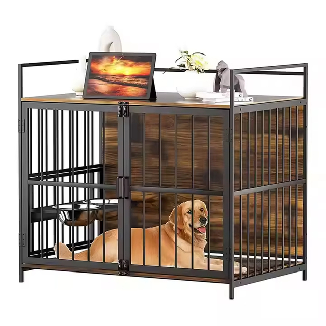 High Quality Solid 41-Inch Furniture-Style Dog Crate Outdoor Safe and Durable with Removable Tray Box Made of Wood Iron