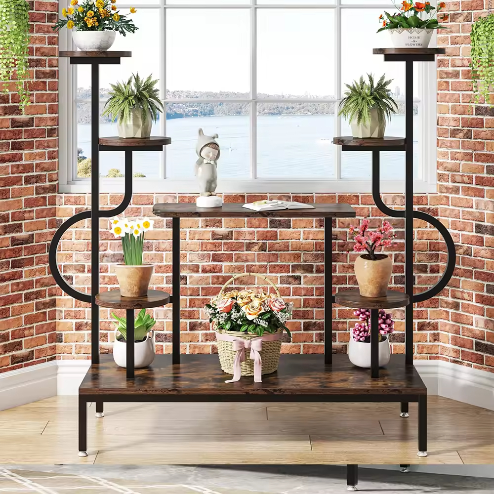 OEM & ODM Large Tall 8-Tier Metal Indoor Plant Stand Wood Ladder Holder with Flower Rack for Living Room Bookcases & Bookshelves
