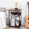 Modern 3-Tier Solid Wood & Metal End Table Record Player Stand with Charging Station and Storage Cabinet for Bedroom