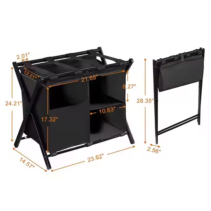 Custom Pack 2 Steel Folding Luggage Rack 3-Layered Double Tiers Storage Shelf Modern Standing Type Suitcase Stand