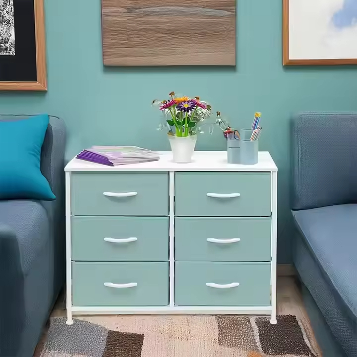 6 Drawer Storage Chest W/Metal Frame Nightstand Tower Organizer Space-Saving Bedside Cabinet for Bedroom/Hotel/Office