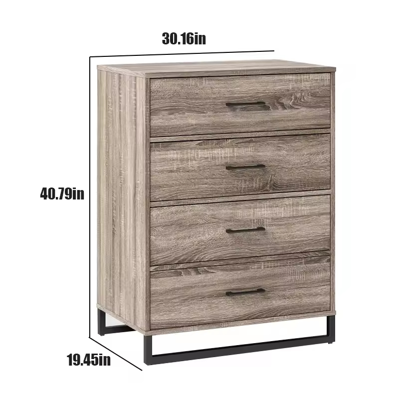 OEM&ODM Modern Rattan Dresser 4-Drawer Wood Metal Frame Chest with Spacious Storage for Bedroom