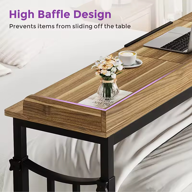 Adjustable Over-bed Rolling Desk USB Charging Station Height-Adjustable for Small Spaces Contemporary Design Wood Villa Hotel