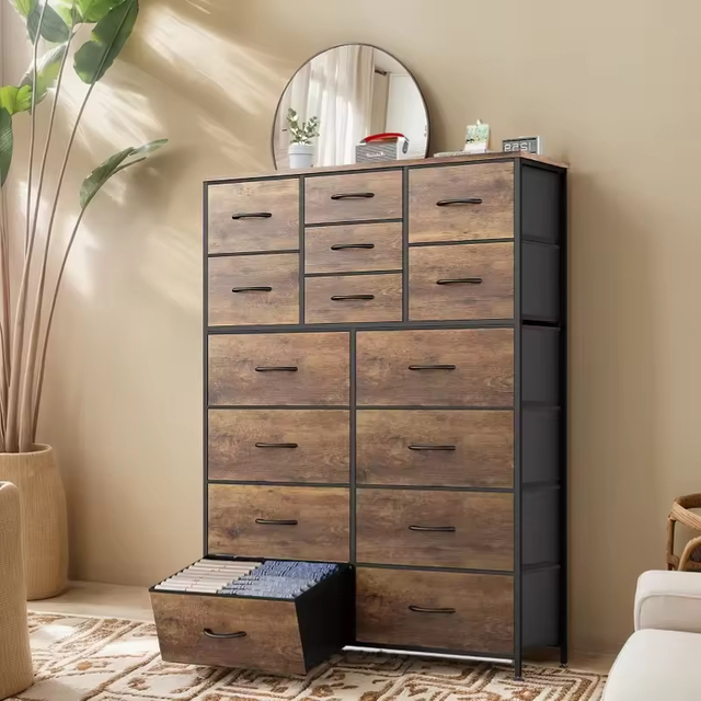 15-Drawer Modern Console Table Storage Organizer Sturdy Tall Bedroom Nursery Living Room Hotel Wholesale Villa Farmhouse