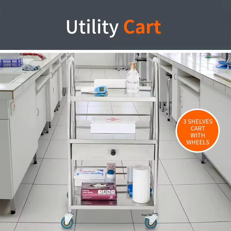 5-Tier Metal & Wood Floor Medical Storage Cart for Kitchen Bathroom Living Room