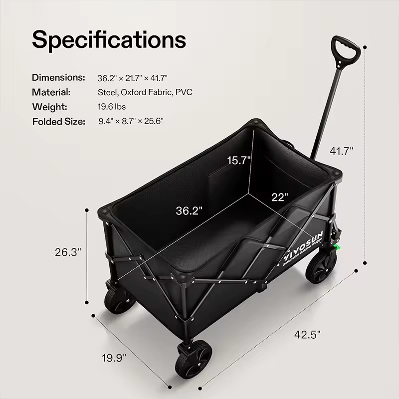 Custom Collapsible Foldable Detachable Wagon Outdoor Utility with Silent Universal Wheels Cup Holders Side Pockets Garden Carts