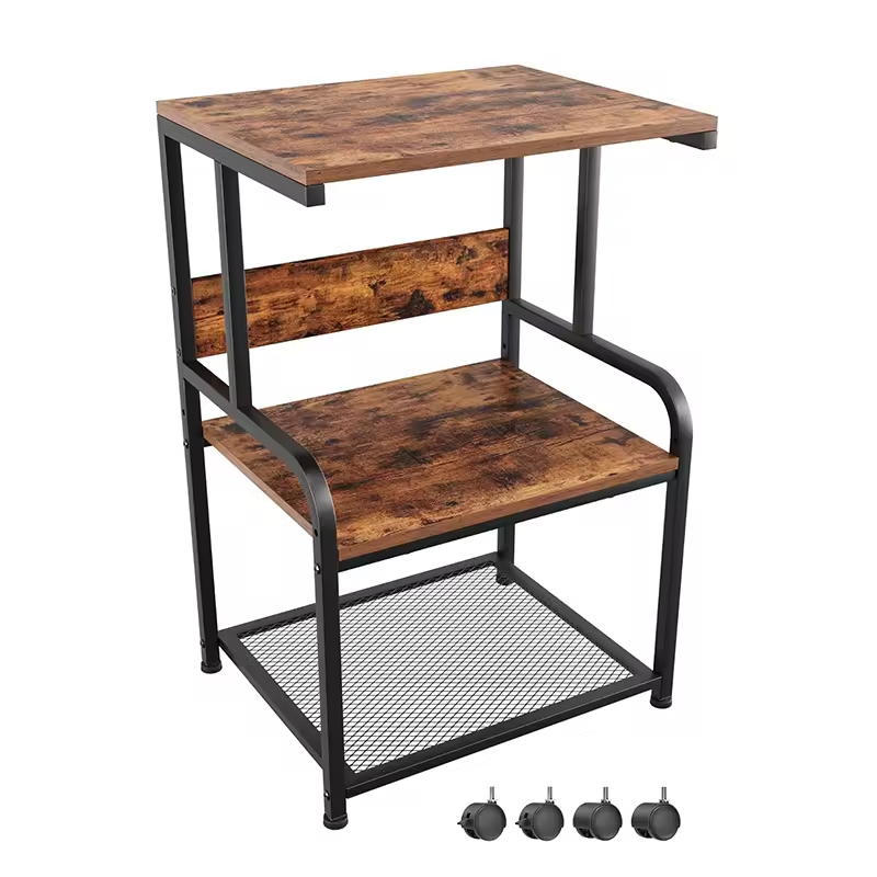 Factory Wholesale Solid Wood 3 Tier Mobile Printer Stand Cart with Wheels 2 Hooks Modern Design Office Furniture Bedroom Use