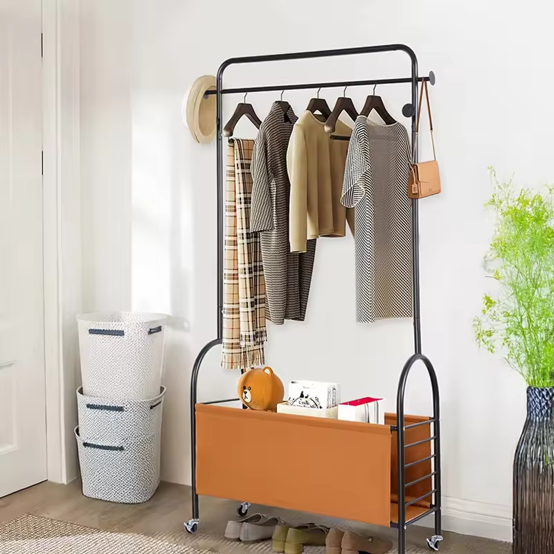 Industrial Metal Garment Rack W/Rolling Wheels Space-Saving for Bedroom Laundry Entryway Closet Home Storage Office Living Room