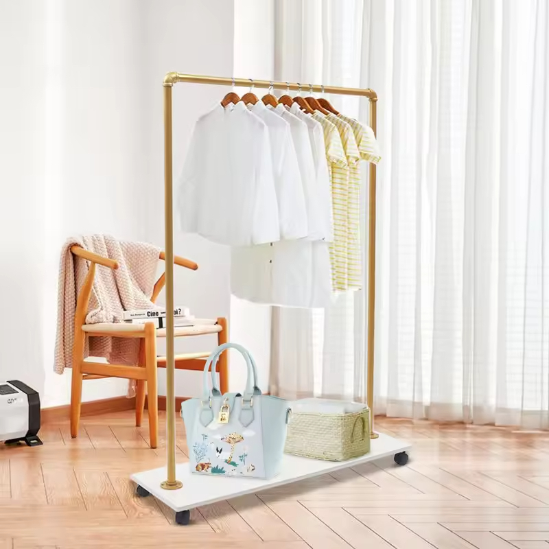 OEM & ODM 51.2 Inch Simple Freestanding Metal and Wood Detachable Garment Rack for Bathroom Living Room Wardrobe Use