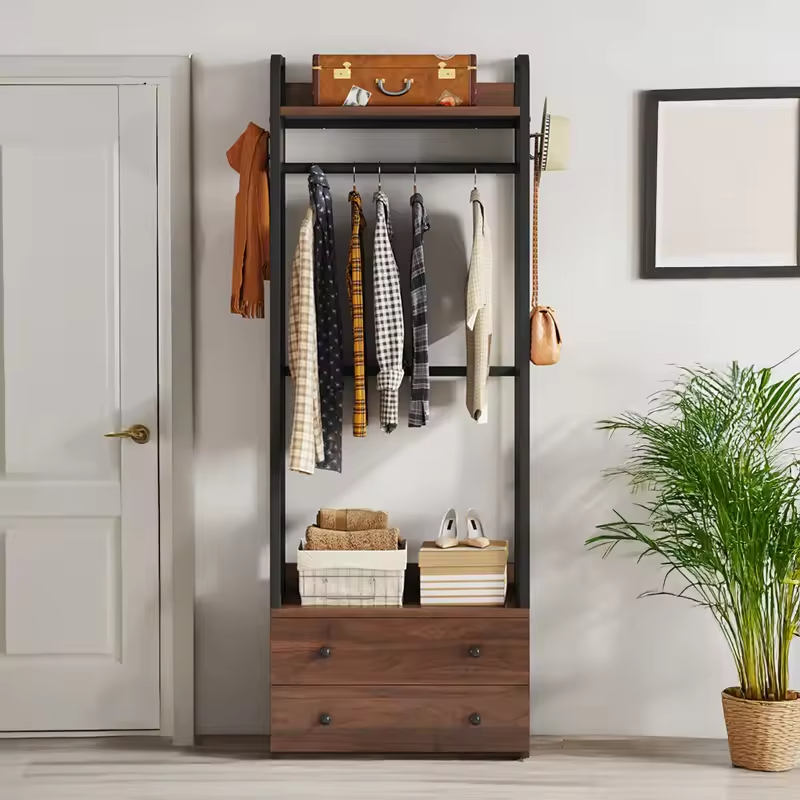 Modern Bedroom Bathroom Wall Wardrobe Multi-Use Extendable Adjustable Waterproof Portable Closet Rack Cabinet Wood+Metal Factory